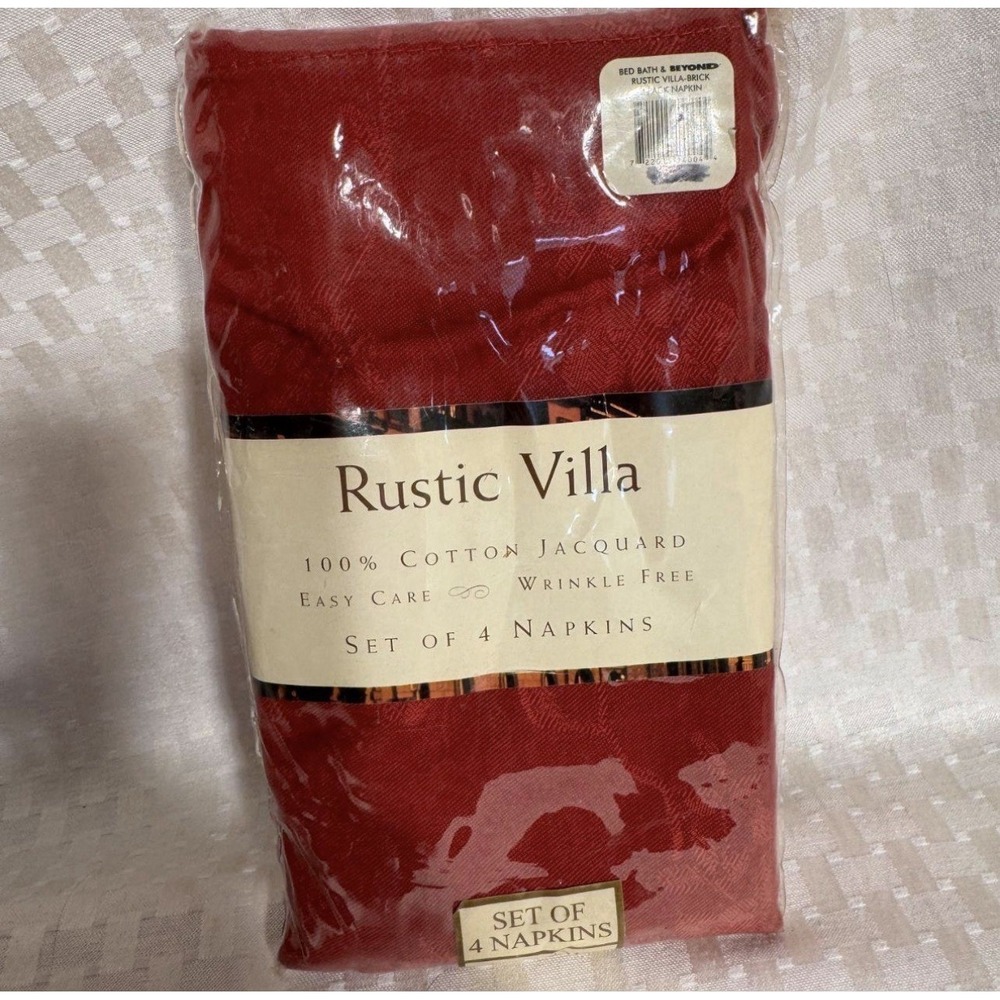 Set of 4 Brownstone Gallery Red Dinner Napkins Rustic Villa 100% Cotton NIB